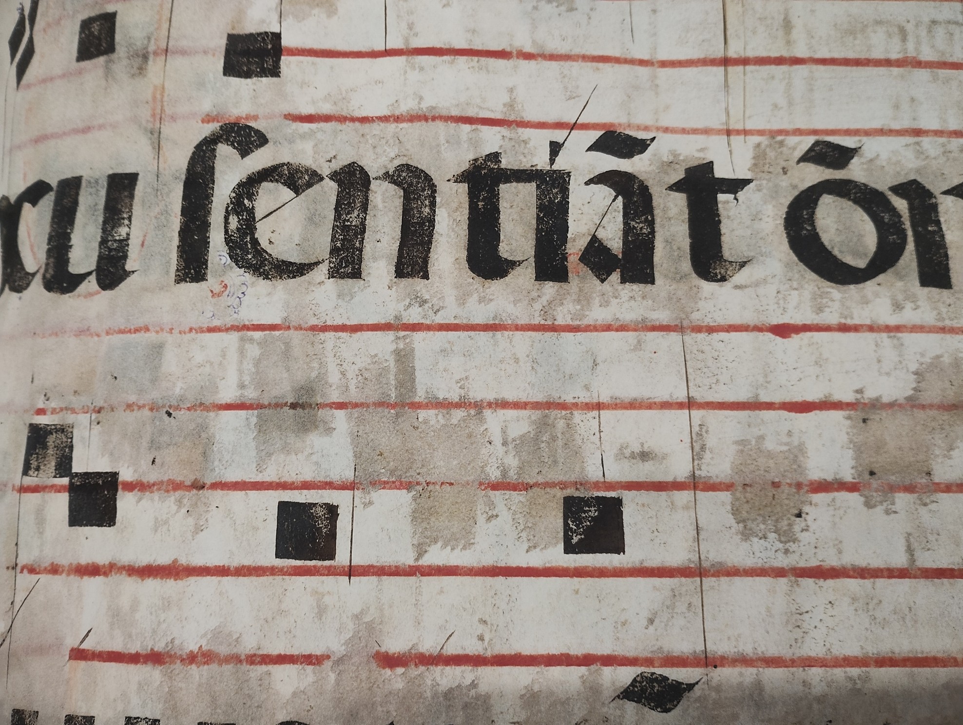 Voorbeeld van palimpsest, tekst en noten zijn weggekrast