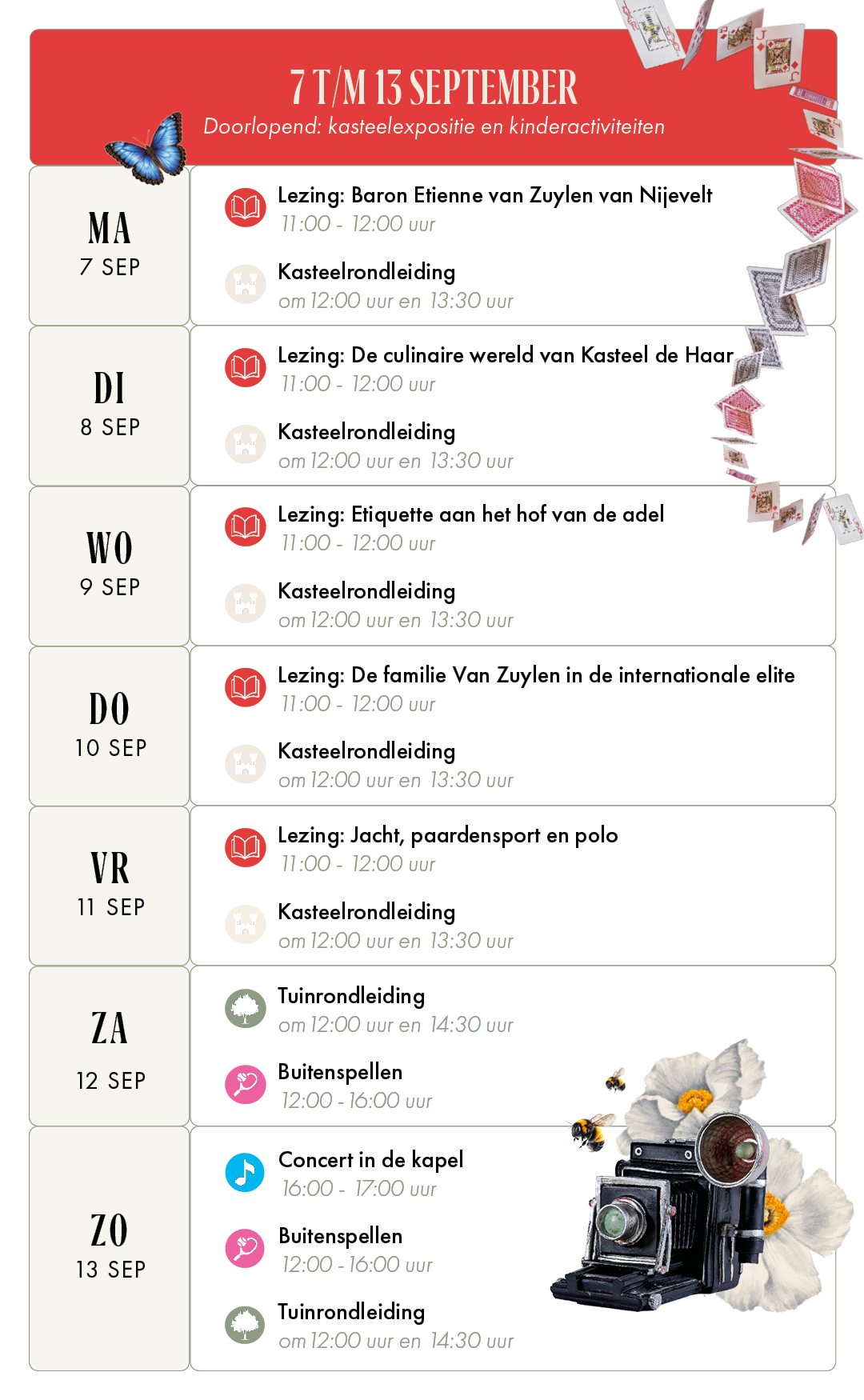 Algemene planning van de Septembertraditie 2026 bij Kasteel de Haar
