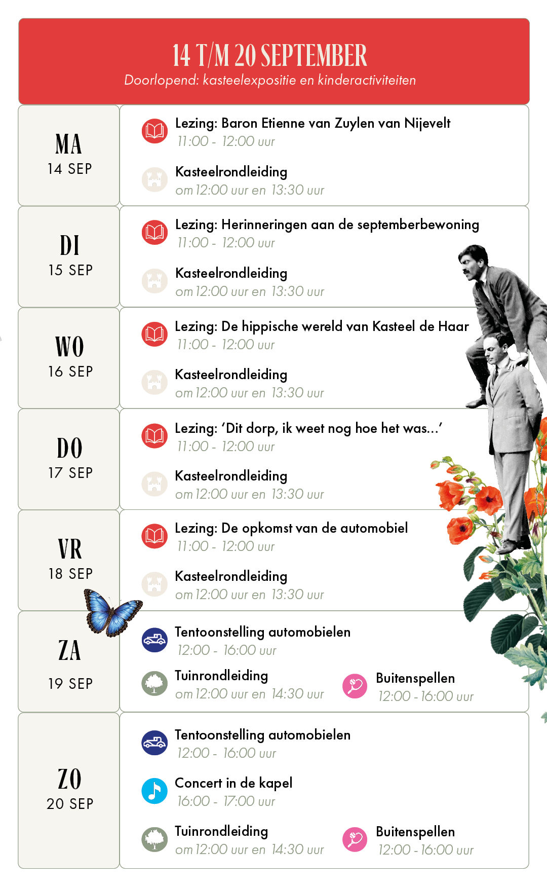 Algemene planning van de Septembertraditie 2026 bij Kasteel de Haar